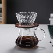 1pc High Borosilicate Glass Coffee Pot, Heat Resistant Coffee Sharing Pot With Walnut Wood Coffee Stand, Funnel Filter