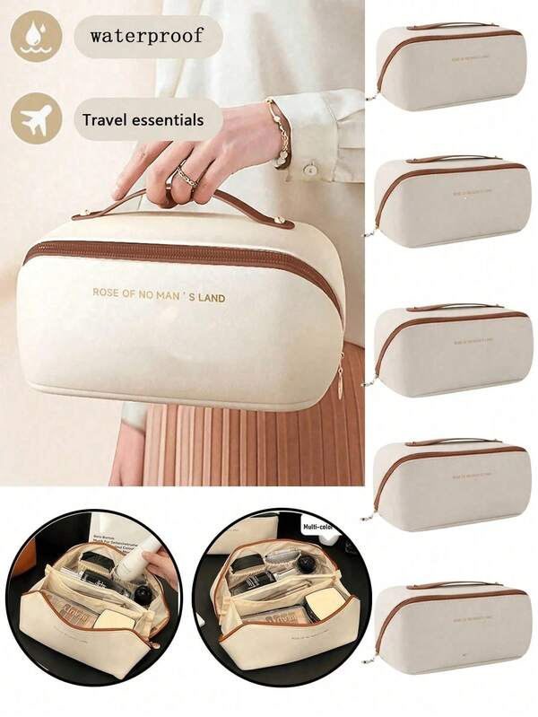 1 pieza Bolsa de maquillaje de viaje multiusos, bolsa de almacenamiento de cosméticos portátil, neceser impermeable de mano, bolso de malla para equipaje, estuche de maquinista, adecuado para lápiz labial, brillo de labios, peine, productos digitales, esenciales de verano para viajes, cosméticos, cuidado de la piel, lápices, borlas de polvo, cepillos de dientes, esmaltes y manicura, joyas, perfumes para fiestas, artículos de papelería, regalos de cumpleaños, regalo del Día de las Madres