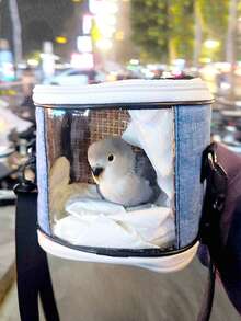 1 件便携式宠物笼，透气斜跨仓鼠/鹦鹉笼，爬虫网状旅行笼，透明散热垫，可拆卸，适合所有季节 - 藍色 - 查看 7