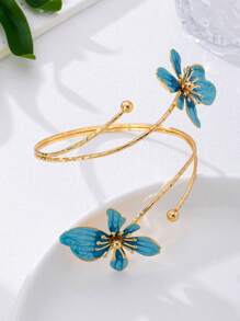 1pc Alloy Dual-Head Enamel Drip Glaze Drawing Flower Bangle, Simple And Elegant Fashion Elegant, Suitable For Mother's Day, Party, Banquet And Daily Wear