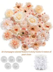 1pc Monochrome Series Floating Artificial Flowers Curtain, Creative Photography Prop, Indoor Outdoor Floral Decor, Plastic Fake Flower Petals Waterfall, Romantic Wedding Backdrop, 3-10cm Random Size, Decoration Material Pack
