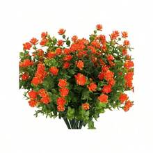 6PCS Artificial Eucalyptus Plants,Fake Boxwood Shrubs UV Resistant No Fade Faux Plastic Bridal Bouquet Indoor Outdoor Home Garden Kitchen Office Table Vase - Orange,red - View 1