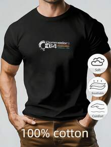 Camiseta de Verano Casual de Manga Corta con Gráfico Commodore 64 para Hombre - Negro - Ver 1