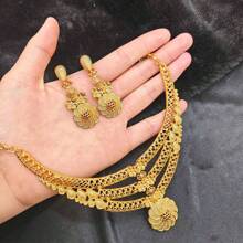 3pcs Middle Eastern Style Jewelry Set: Necklace & Earrings, European & American Bridal Jewelry Set