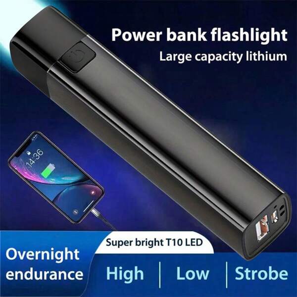 1pc Rechargeable 2000 Lumen Mini Portable LED Flashlight, Power Bank, 3 Lighting Modes, Suitable For Outdoor Camping, Hiking, Night Cycling