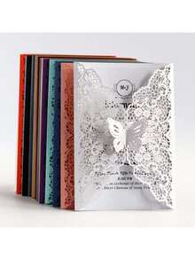 5pcs/10pcs Per Pack Butterfly Lace Greeting Cards/Invitations (Including Cover And Blank Inner Card), Suitable For Wedding, Holiday Party, Birthday Invitations, High-End Exquisite Hollow Engagement Ceremony Supplies, Blessing Cards - Multicolor - View 1