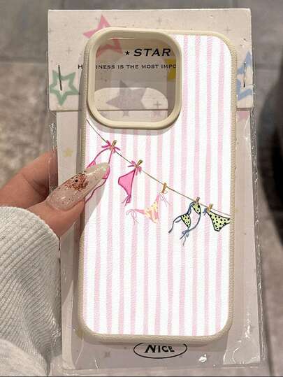 1pc Summer Limited Edition Vertical Striped & Litchi Pattern TPU Waterproof Shockproof Anti-Slip Soft Phone Case Compatible With Apple/Redmi Phones Anti-Fall Scratch Resistant