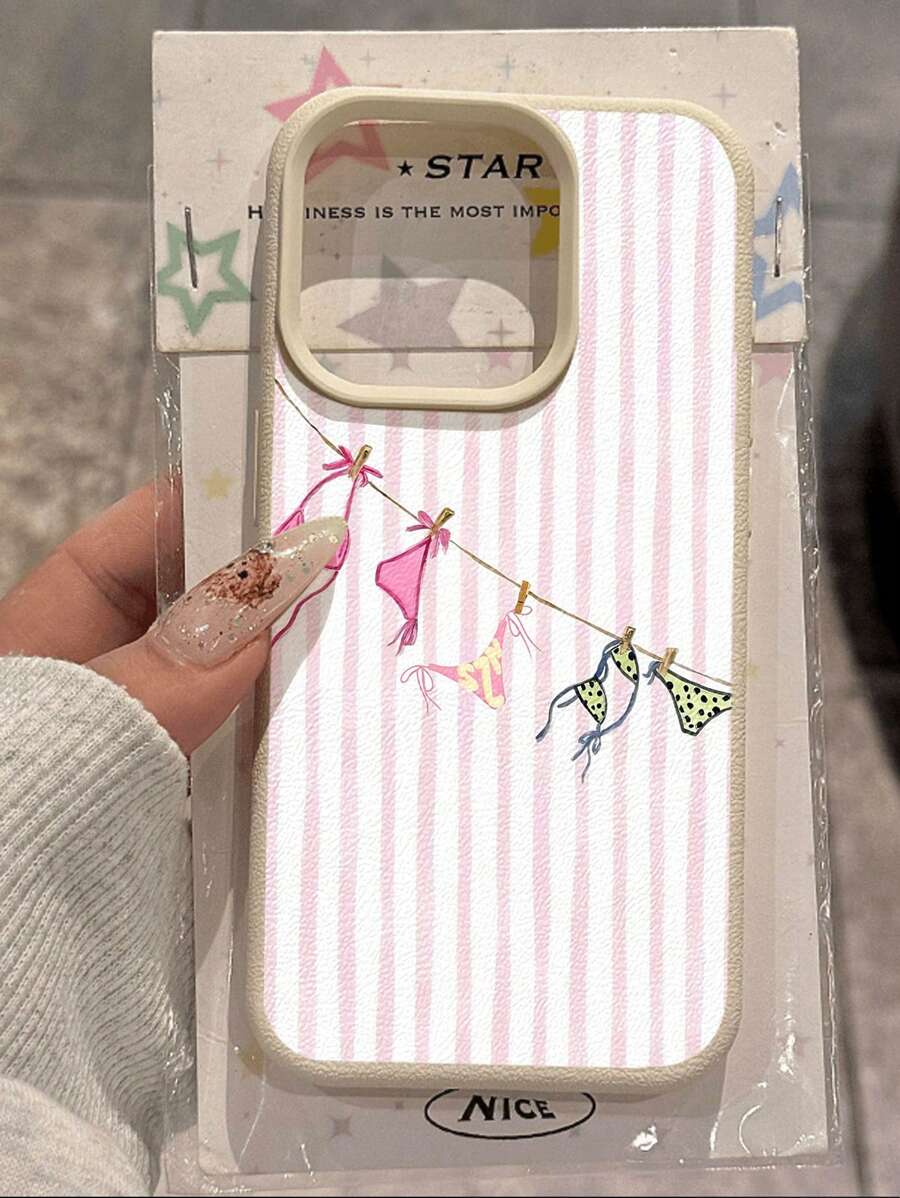 1pc Summer Limited Edition Vertical Striped & Litchi Pattern TPU Waterproof Shockproof Anti-Slip Soft Phone Case Compatible With Apple/Redmi Phones Anti-Fall Scratch Resistant