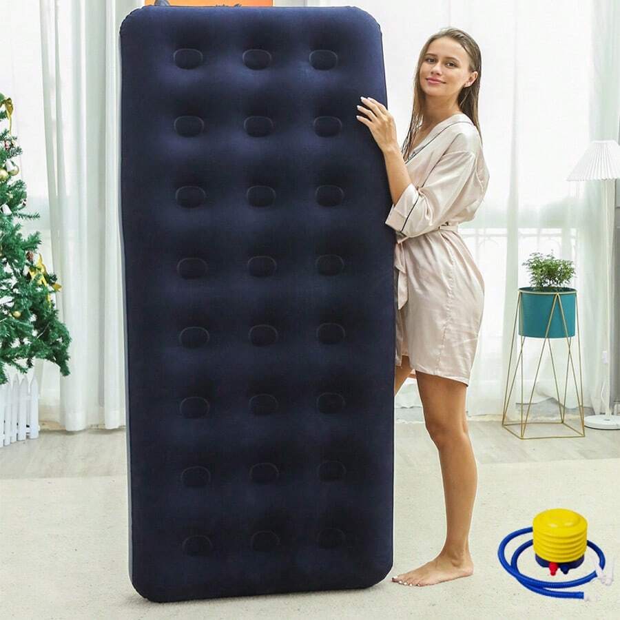 A Portable Foldable Inflatable Bed, Air Mattress, Camping Sleeping Pad With Pump, Suitable For Camping And Home Use - 藏青色24孔充氣床 - 查看 1