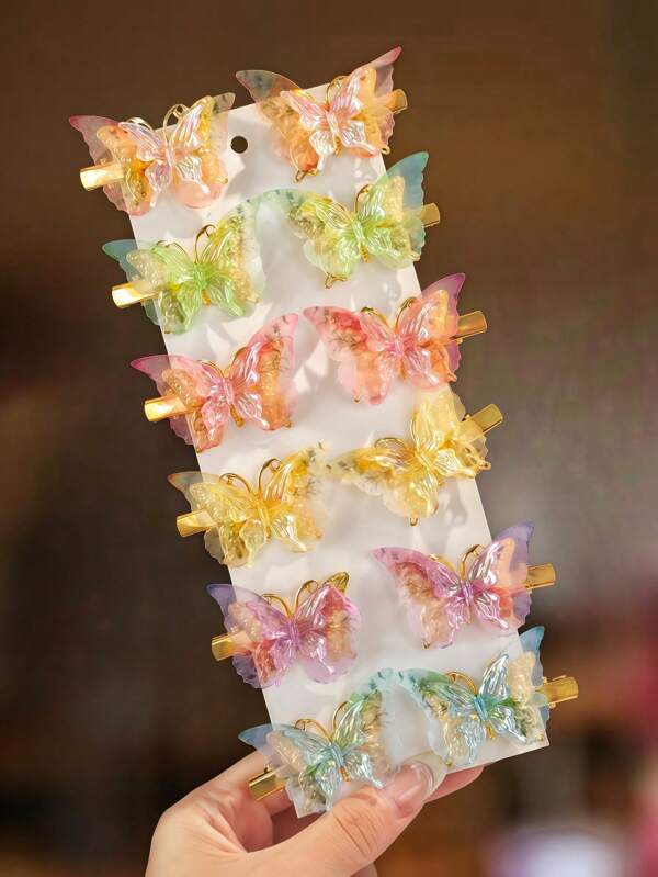 12pcs New Colorful Butterfly Hair Clips And Fashionable Headwear Accessories