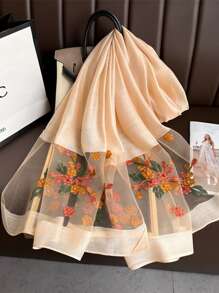 1pc Bohemian Elegant & Luxurious Floral Embroidery Scarf, Casual Business Shawl, Women Hijab, Suitable For Daily Wear For Dress - A - View 13