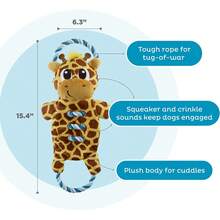 Outward Hound Ropiez Rope Interactive Dog Tug Toy For Tugging Squeaky Fun, 15.4 Inch Giraffe, Yellow, Small - 15吋黃色長頸鹿 - 查看 9