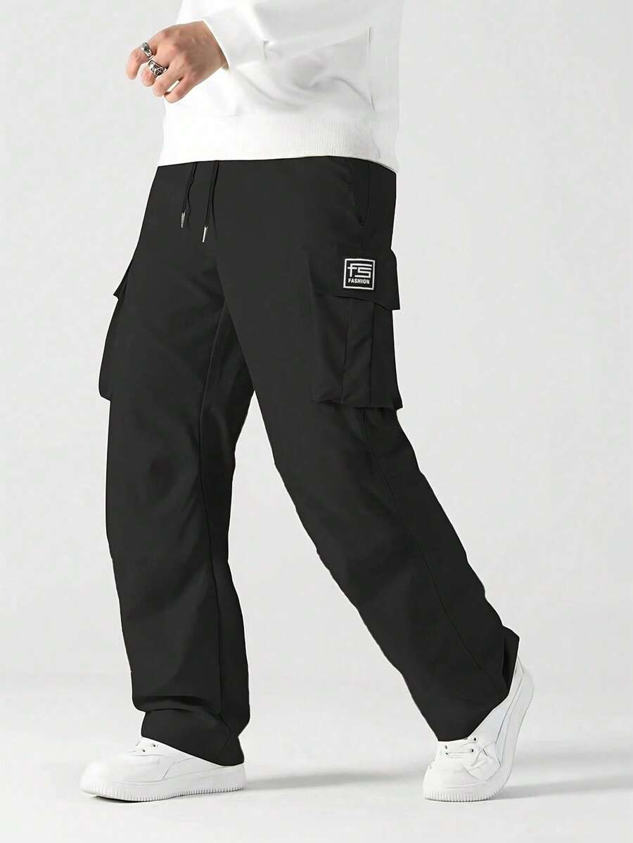 Men's Loose Lightweight Casual Cargo Pants, Fashionable Outdoor Workwear Trousers, Spring/Autumn - Black - View 1