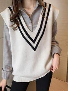 Versátil camisa a rayas mujeres diseño sentido nicho luz superior suelta camisa - Negro - Ver 3