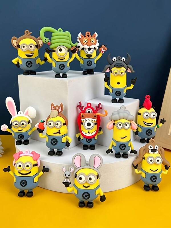 Minions 12 قطعة/مجموعة تماثيل ميني البؤساء ، من مادة البي في سي ، هدية مثالية لعيد الميلاد أو أو أي مناسبة، مناسبة لتزيين لوحة أجهزة السيارة والديكورات المنزلية، زينة جمع