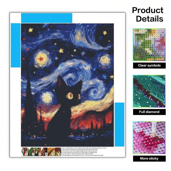 1 pieza Kit de pintura de diamantes, decoración de pared hecha a mano con pintura de diamantes, Gato negro cielo estrellado, regalos de Navidad y Halloween, decoraciones de habitación, decoraciones del hogar