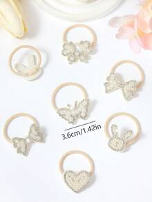 10 chiếc dây buộc tóc đính đá lấp lấp lánh màu trắng và ngọc trai giả, kiểu dáng thanh lịch với nơ, bướm, thỏ, trái tim, phù hợp cho bé gái sử dụng hàng ngày, dự tiệc, đi chơi, phụ kiện tóc công chúa đáng yêu giúp bạn hóa thân thành nàng tiên. - trắng - Xem 6