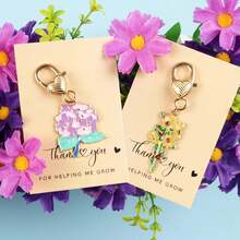 5 件可爱珐琅紫玫瑰花合金钥匙圈，感谢老师的礼物，波西米亚风钥匙链，适合女士女孩手提包配饰 DIY 珠宝最佳朋友礼物，甜蜜汽车配饰包包饰品 - 彩色 - 查看 2