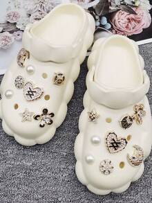 16 件 ABS 树脂金色银色奢华蝴蝶结花朵鞋饰饰品闪亮水钻心形鞋饰可拆卸仿珠鞋配件 DIY 多功能花月亮和星星鞋夹适合女士凉鞋拖鞋沙滩包圣诞节万圣节情人节生日节日派对礼物（不含鞋子） - 多色16PCS StyleNo.244 - 查看 5