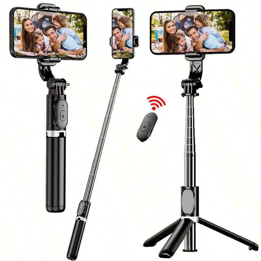 40 Inch Retractable Selfie Stick Professional Floor Tripod For Live Streaming, With Wireless Remote, 360° Rotation, Stable Anti-Shake Design. Ideal For Travel Vlogs & Outdoor Live Streaming. Compatible With IPhone/Android Smartphones Nan Strong Load-Bearing - Black - View 1