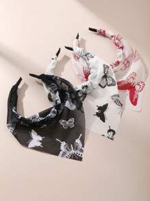 3pcs Women's Bohemian Style Simple Elegant Printed Butterfly Headband, Hair Accessories Suitable For Daily And Vacation Wear, Hair Band, Hair Hoop, Autumn