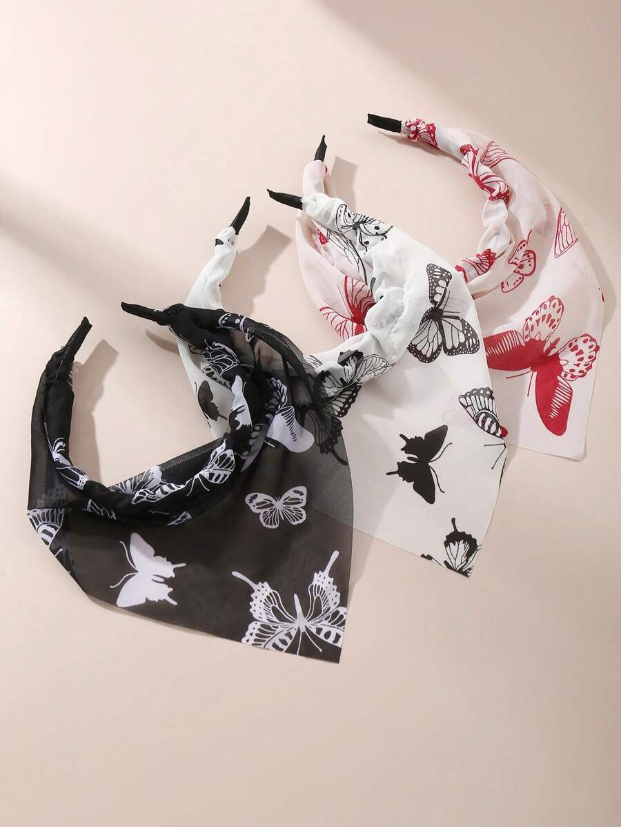 3pcs Women's Bohemian Style Simple Elegant Printed Butterfly Headband, Hair Accessories Suitable For Daily And Vacation Wear, Hair Band, Hair Hoop, Autumn