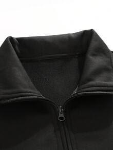 男士纯色宽松立领半拉链套头衫，适合春秋季节 - 黑色 - 查看 6