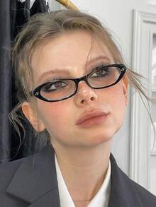 2pcs Oval Cat Eye Fashion Eyeglasses Frame, Transparent Glasses, Metal Accessories, Retro Personalized Versatile Fashion Eyeglasses Frame, Suitable For Daily Wear, Street Photography, Reading, Writing, Commuting, Vacation Travel, Beach And Other Occasions. - 2pcs(紅色+黑色) - 查看 3