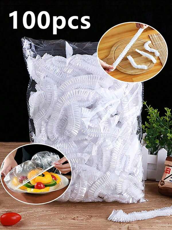 100pcs Reusable Elastic Food Storage Covers - Transparent Stretch Plastic Bowl And Plate Sealing Film, Perfect Replacement For Aluminum Foil And Wrapping Paper