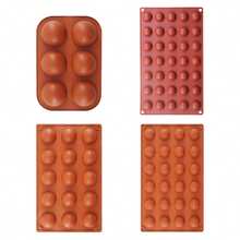 圆形硅胶模具巧克力迷你 35 腔半球形硅胶模具不粘，半球形硅胶烘焙模具用于糖果和巧克力，以及不粘圆柱形饼干模具 - 紅木色 - 查看 15