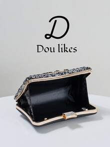 Black Rhinestone Embellished Women's Evening Bag, Featuring Elegant Chunky Pearls, Exuding A Sophisticated And Luxurious Vibe. Suitable For Formal Occasions, Cocktail Parties, Galas, And Weddings. Can Be Paired With Evening Gowns, Bridesmaid Dresses, And Accessorized With Shoulder, Crossbody, Or Chain Strap Handbags.