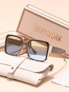 Verywork 1 件方形休闲基本款春季品牌设计女士时尚眼镜，适合驾驶购物高尔夫户外旅行度假服装时尚配饰，是夏季海滩度假、户外、旅行送礼的理想选择，镜腿装饰优雅风格超大方形镜框 - 彩色 - 查看 17