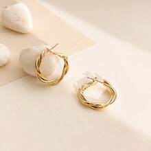 Fashionable Geometric Cable Hoop Earrings, Minimalist Versatile Personalized Statement Earrings For Women - Yellow Gold - View 4