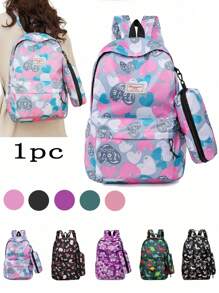 2 bucăți ghiozdan de culoare contrastantă graffiti rucsac cu imprimeu cu scrisori de dragoste, potrivite pentru ieșirile de primăvară și uzul zilnic