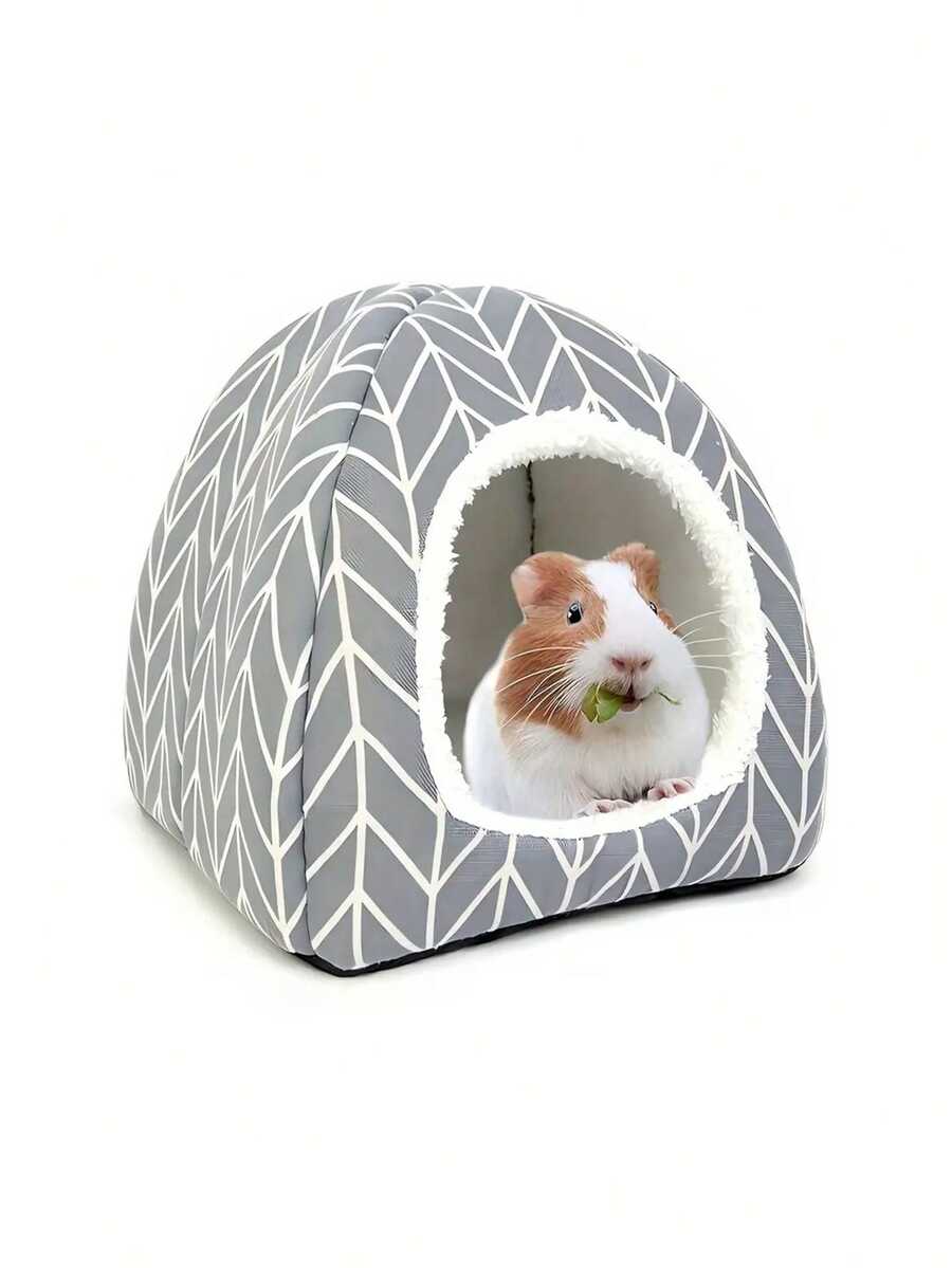 1pc Comfortable Polyester Guinea Pig Hideaway Bed - Small Pet Cave, Suitable For Rabbits, Hedgehogs, Ferrets, And Small Animals - Indoor Rabbit Hutch Accessory - Grey - View 1