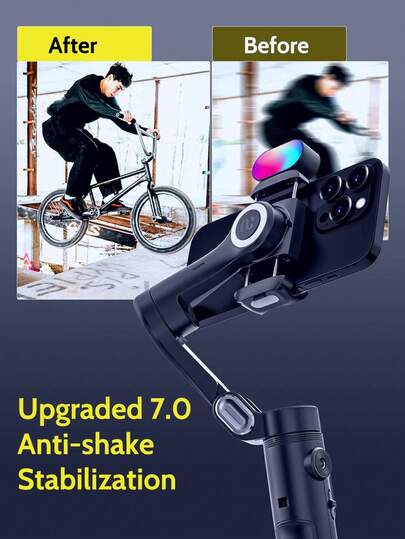 AOCHUAN Gimbal Stabilizer 7.0 Foldable With Camera Tripod And Product Storage Bag Foldable Anti-Shake Upgraded Version Gimbal Stabilizer Built-In RGB 7-Color Fill Light Focus During Movement 360° Rotation Switch Face/Body/Object Tracking Time-Lapse Shooting With AI Gesture Control Suitable For Video Recording/Vlog/Video Creation Concert Travel Mountaineering Tourism Creative APP And Desktop Live Broadcast Suitable For Birthdays, Valentine's Day And Other Holiday Gifts Smart X CC Compatible With Iphone Android Phone For Summer Vacation, Travel Vlog, Outdoor Activities, Live Streaming, Stabilized Vlogging Vacation Travel Studio Outdoor Live Streaming Travel Vlog Video Recording Influencer Content Phone Stabilizer ActiveTrack
