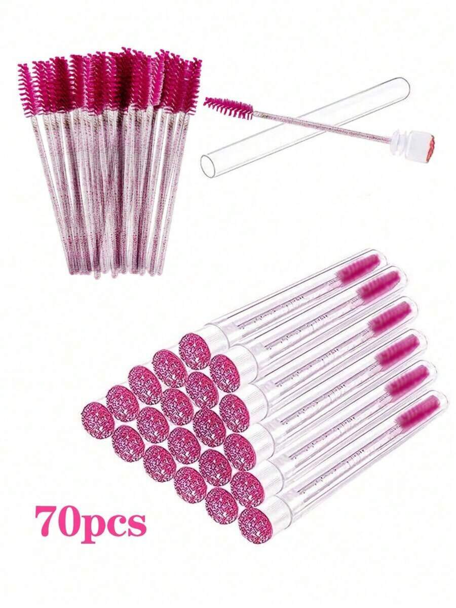 70支一次性睫毛膏刷套装 - 防水、无香型睫毛嫁接刷，20支睫毛膏管和50支睫毛刷，适合化妆 - 玫紅色 - 查看 1