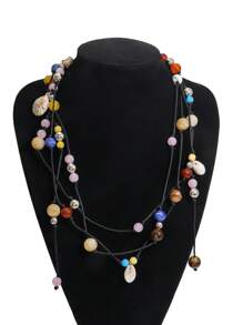 1pc Boho Chic Colorful Handmade Beaded Pendant Necklace, Women Long Necklace With Asymmetrical Multi-Element Pendants, Suitable For Party, Banquet, Daily Casual Wear, Assorted Shapes, Sizes And Materials(Pendant Placement Random)