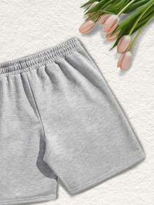 3pcs Solid Color Elastic Waist Sports Shorts - Multicolor - View 9