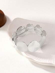 1pc Minimalist Round Metal Alloy Elastic Bangle Bracelet - Silver - View 5