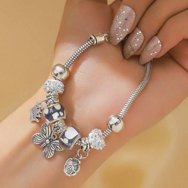 1 stuk damesmode armband Boheemse zilveren vlinderhanger kristal kralen armband, luxe feestcadeau