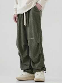 Men's Loose Pleated Wide Leg Straight Corduroy Casual Pants