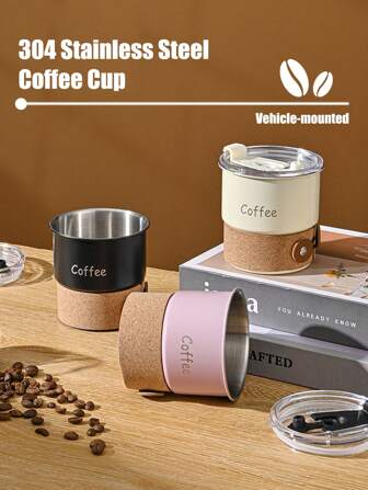 Cute Kitchen 1pc 420ml/14.2oz 304 Stainless Steel Double-Wall Vacuum Insulated Coffee Cup With Straw For Hot And Cold Drinks, Leak-Proof Travel Mug With Lid, Portable Drink Container, Durable Construction, Ideal For Home, Outdoor, Camping, Birthday, Holiday
