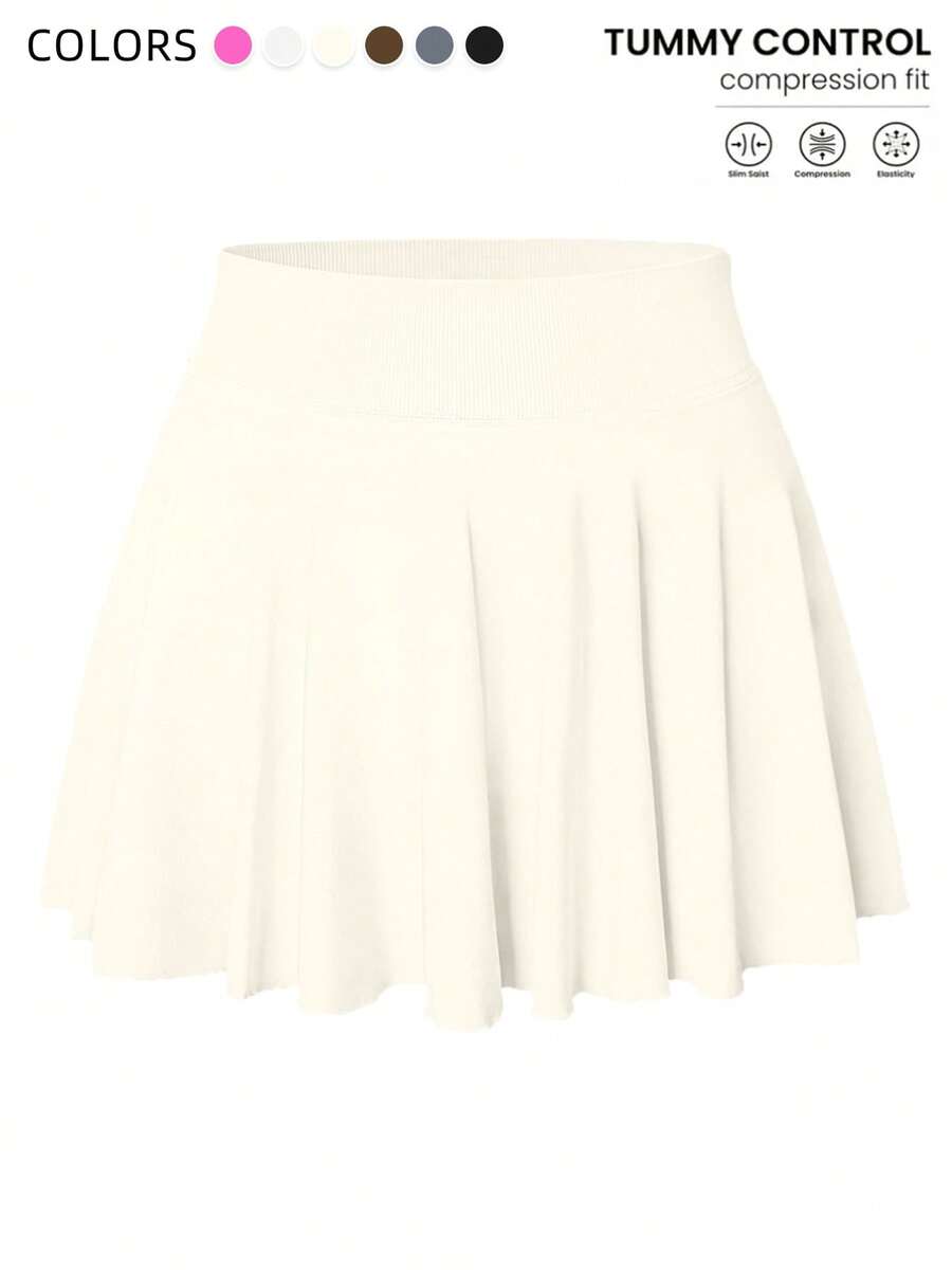 1 Pack Of Tight New Slim Yoga Skirt Breathable Mini Culottes Running Fitness Tennis Anti Walking Pocket Sports Skirt Suitable For Holidays, Travel Work, Sports Wear - 米色 - 查看 1