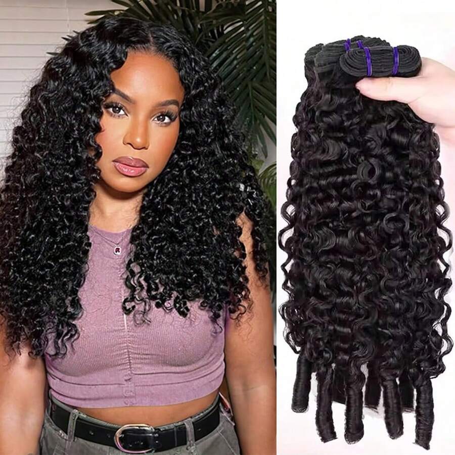 BINF Burmese Curly Bundles Human Hair 100% Unprocessed 16A Raw Virgin Hair Bundles Water Wave 1 Or 3 Or 4 Bundles 3C4A Deep Wave Bundles Human Hair With Spiral Curls Double Weft Natural Color 14-24 Inches - 自然黑色 - 查看 1