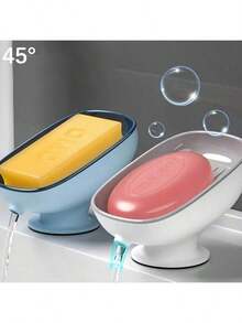 1 pieza Caja de jabón sin drenaje con ventosa de lujo ligera para el hogar, estante de jabón para encimera de baño, organizador de baño - Gris - Ver 2