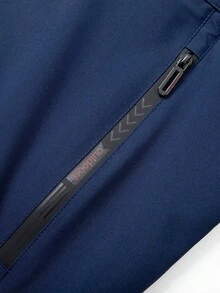 Men's Jacket, Spring & Autumn Men's Solid Color Patchwork Design Zipper Hooded Minimalist Jacket With Zipper Pockets, Outdoor Jacket - الأزرق - مشاهدة 10