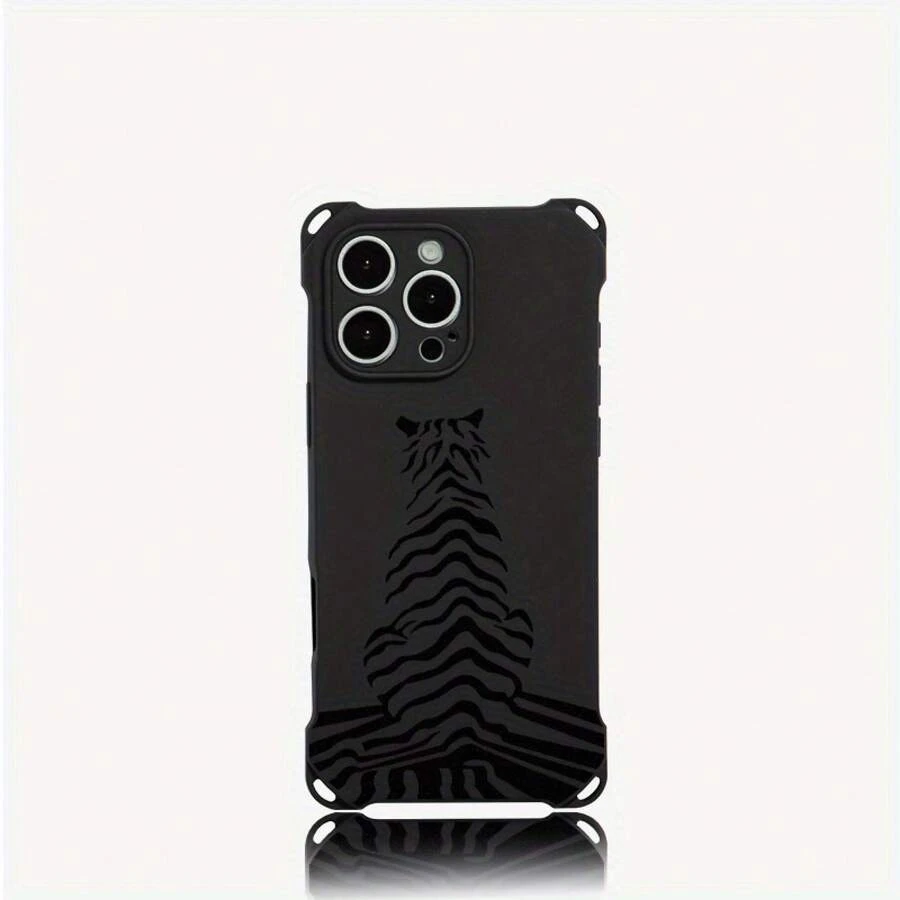 Funda de teléfono 1 unidad, diseño de patrón de tigre de líneas, funda de teléfono colgante de cuatro esquinas 16Plus 13 Pro 12 15 14 TPU impreso suave - Colores mixtos 2 - Ver 1