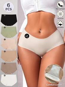 6pcs Set Seamless Ice Silky Panties For Women Sexy Traceless Lingerie Comfort Low Waist Underwear Women Solid Color Thin Cozy Briefs 7A Invisible Stretch Fabric Women Panty Smooth Feeling Breathable Boyshorts Underwear Shorts