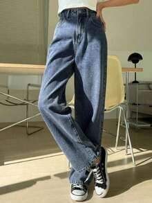 Women's High Waist Washed Jeans Wide Leg Pants High Waisted Butt Lifting Jeans - JEANS-MEDIO - Ver 3